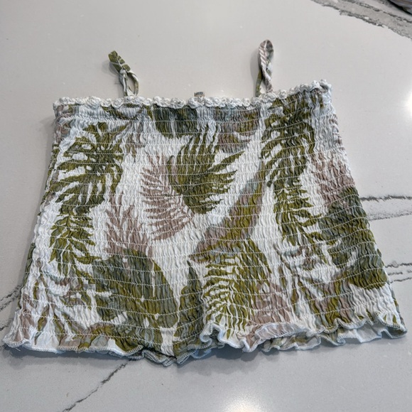 Vintage Havana Girls Sage Khaki Tropical Leaf Smocked Tube and Fringe Short Set - Picture 7 of 10
